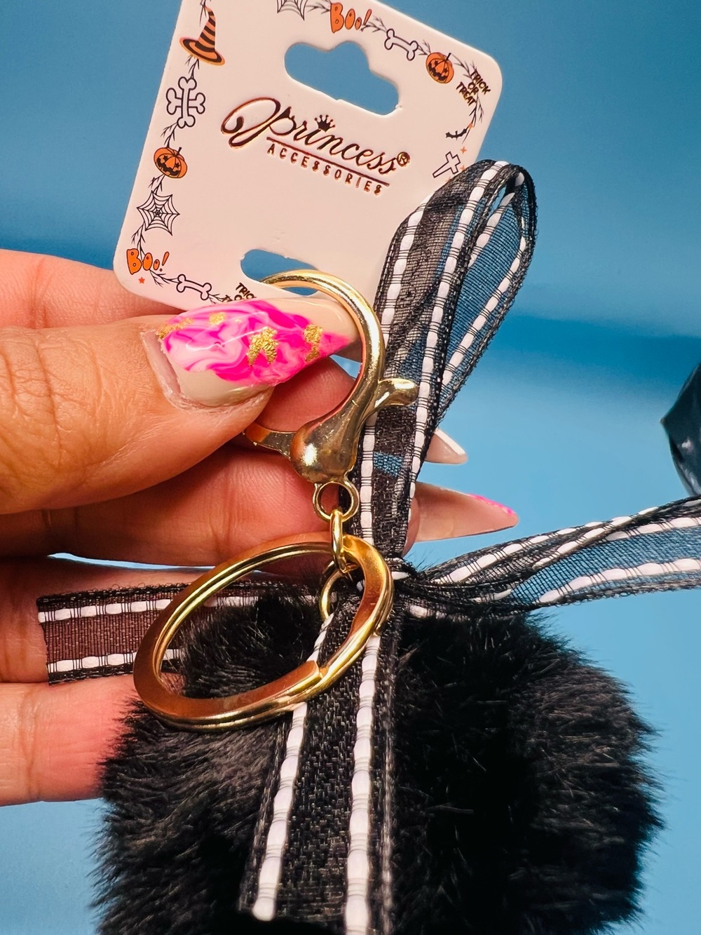 Princess Accessories Halloween Skeleton Balloon Dog Pom Pom Keychain NWT - Picture 2 of 4